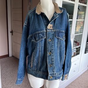 Vintage leather neck  denim jacket sz m/l